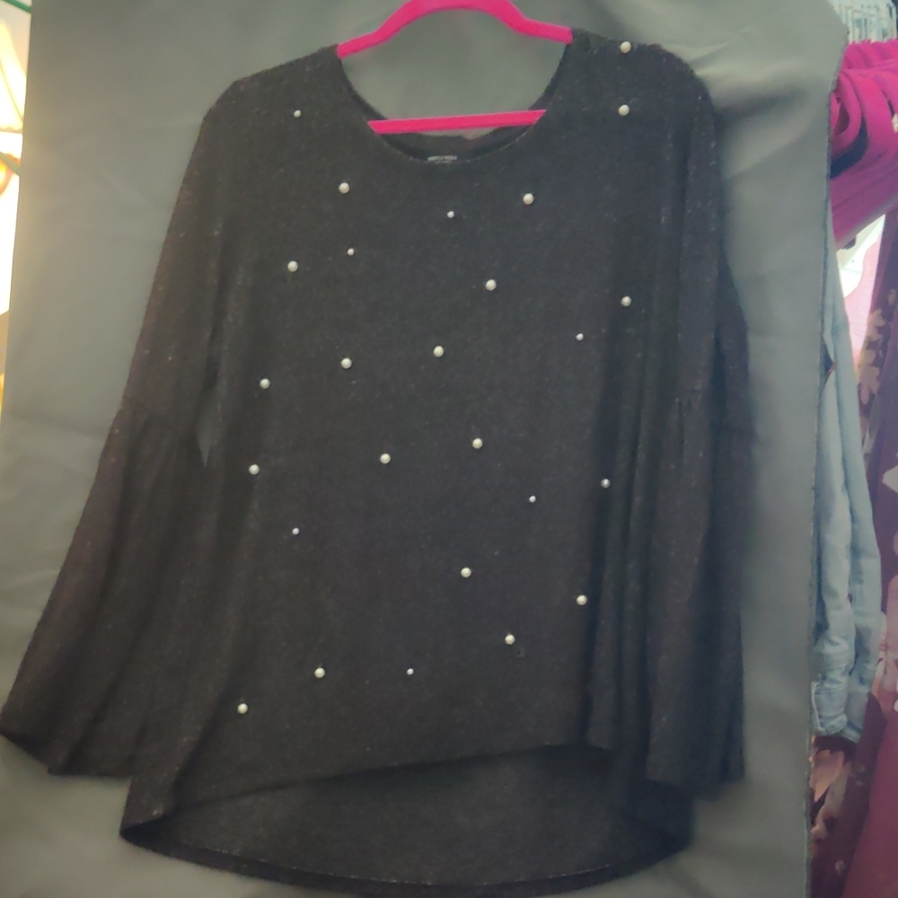 Simply Vera Vera Wang Black Asymmetrical 3/4 Sleeve Blouse